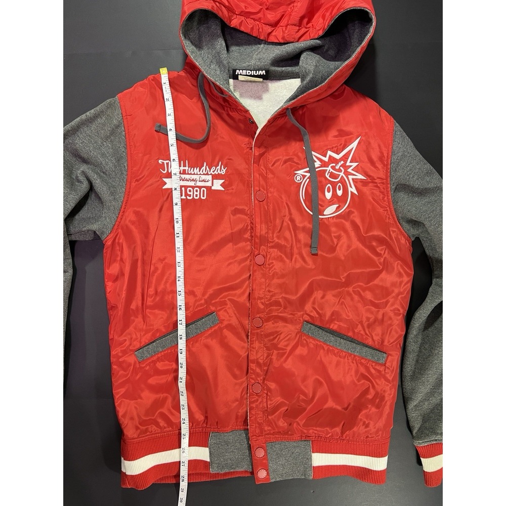The Hundreds Hooded Snap Varsity Jacket - Large Logo - Red - Size M - Picture 5 of 6